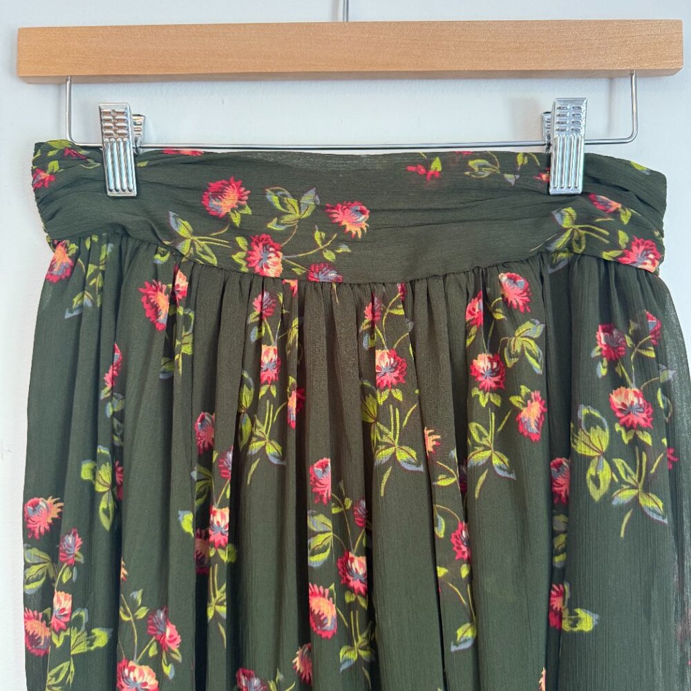 J. Crew | Point Sur Olive Green Floral Maxi Skirt in Crinkle Chiffon Size 0 - Picture 6 of 10